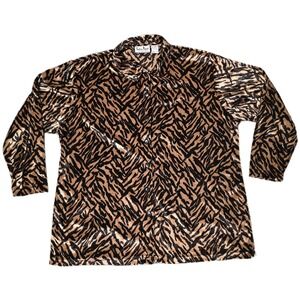 Extra Point Vintage Animal Print Button Down Shirt Womens‎ 3X Brown Black (H)